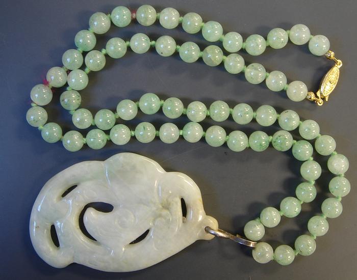 Appraisal: Jade Necklace strand of mm green jade beads gold-filled clasp