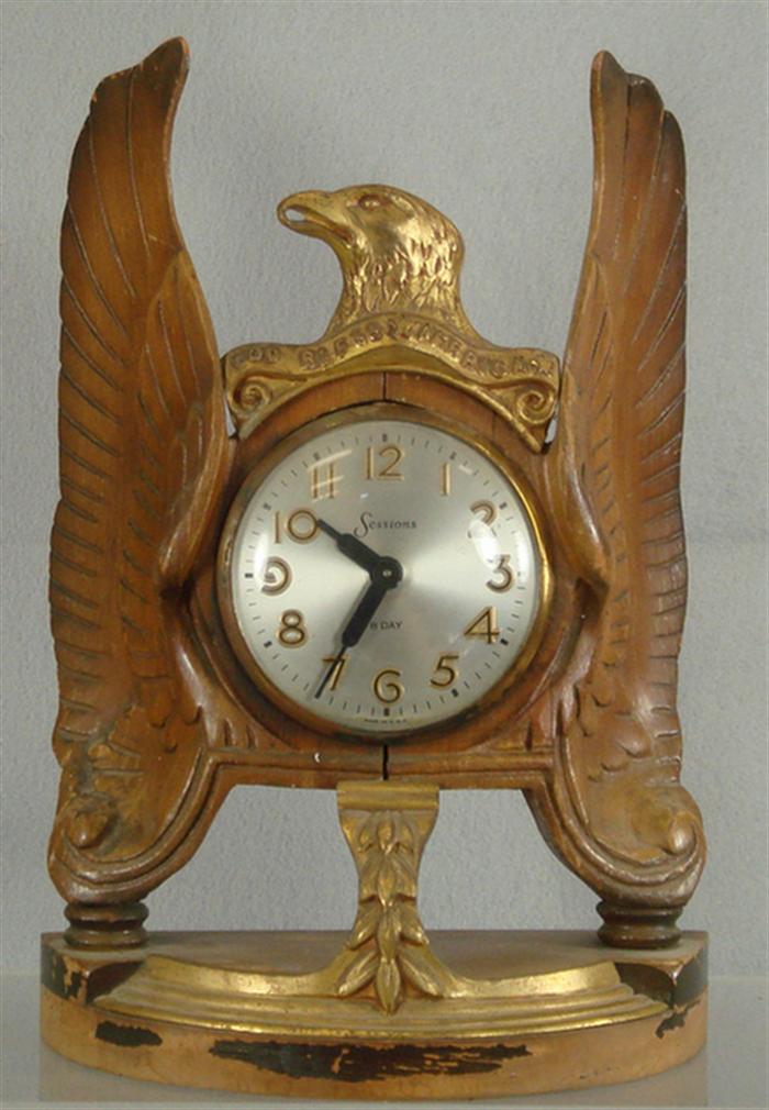 Appraisal: Sessions day carved wood American Eagle clock back key wind