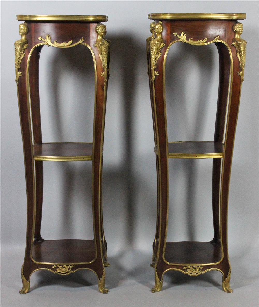 Appraisal: PAIR OF LOUIS XV STYLE ORMOLU MOUNTED MAHOGANY PEDESTALS CIRCA