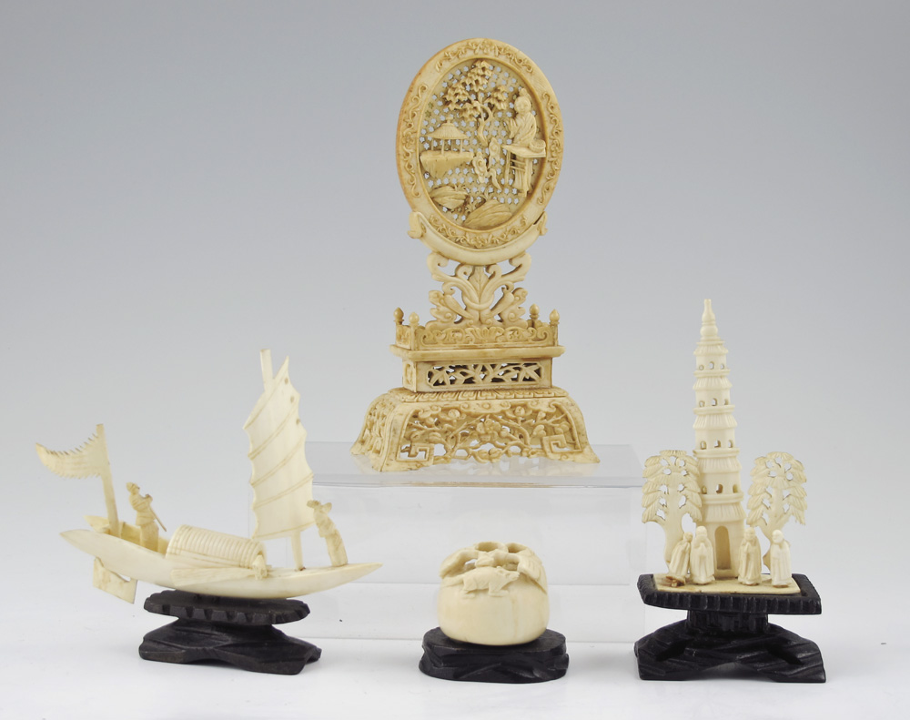 Appraisal: PIECE COLLECTION OF CARVED IVORY To include Carved and pierced