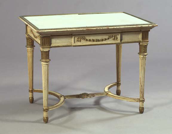 Appraisal: Louis XVI-Style Ormolu-Mounted and Parcel-Gilt Ivory-Painted Center Table ca the