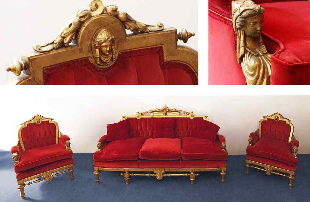 Appraisal: RENAISSANCE REVIVAL CARVED FIGURAL PARLOR SET attrib JOHN JELLIFF Gilt