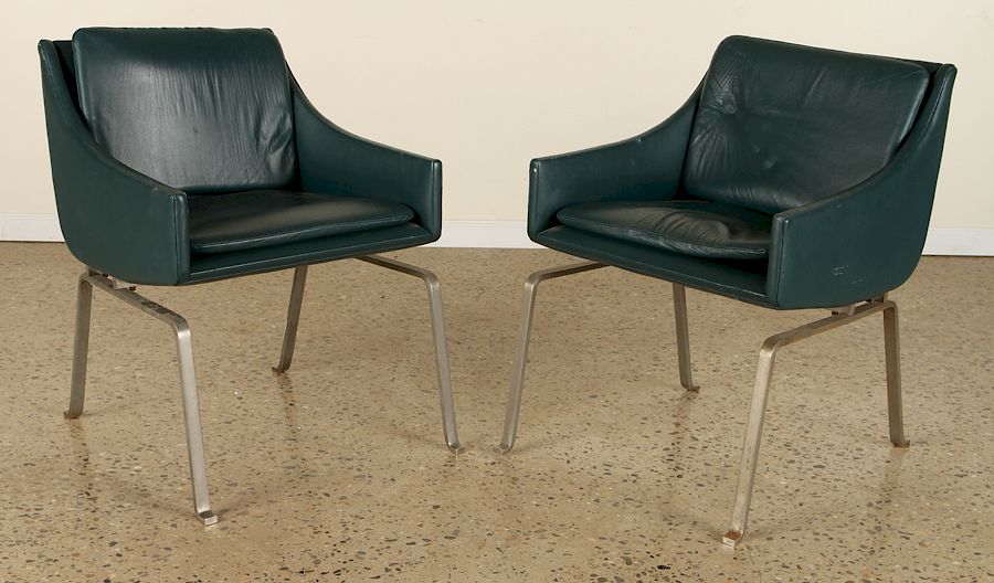 Appraisal: PAIR LEATHER STEEL CHAIRS POSSIBLY POUL KJAERHOLM A rare pair