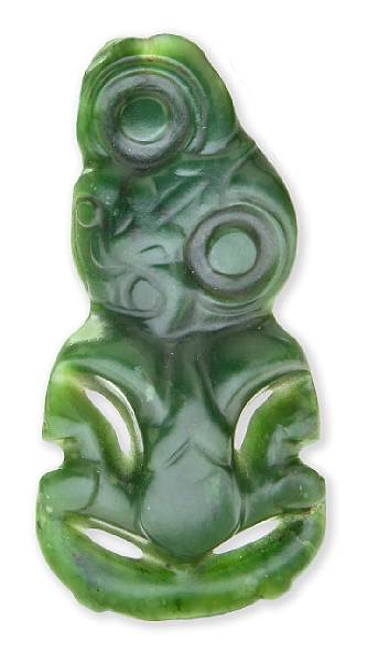 Appraisal: A fine Maori nephrite neck pendant hei tiki New Zealand