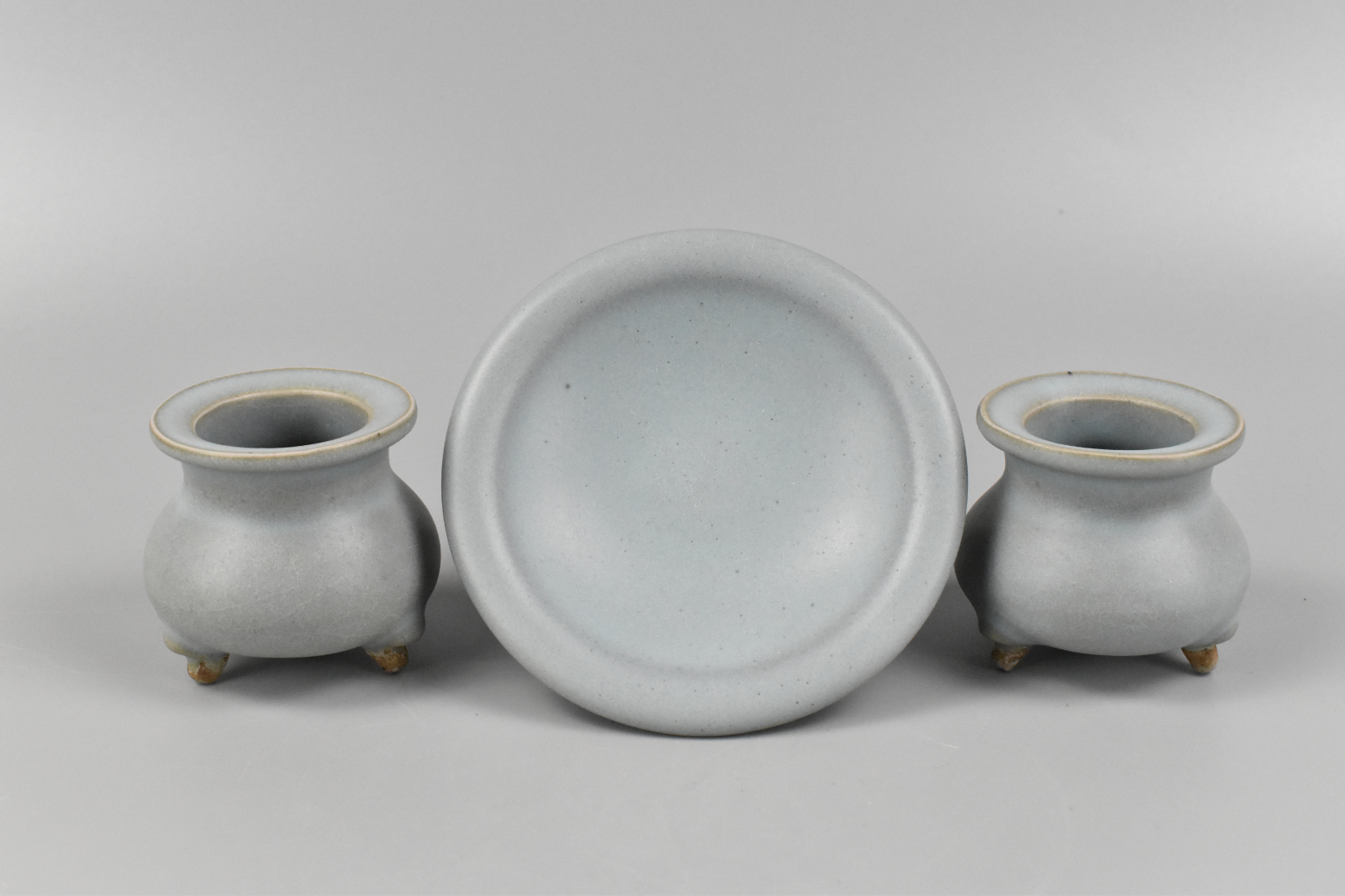 Appraisal: Two Chinese Jun ware tripod censers and a dish All