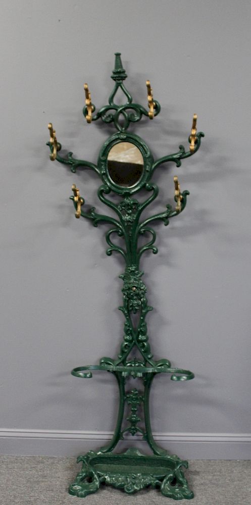 Appraisal: Victorian Green Painted Iron Hall Tree From a Long Island