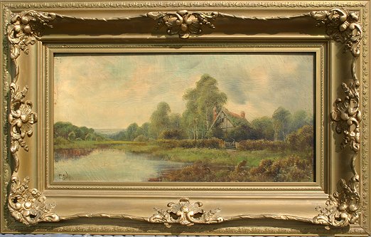 Appraisal: LATE th C COUNTRY LANDSCAPE WITH COTTAGE ON A STREAM