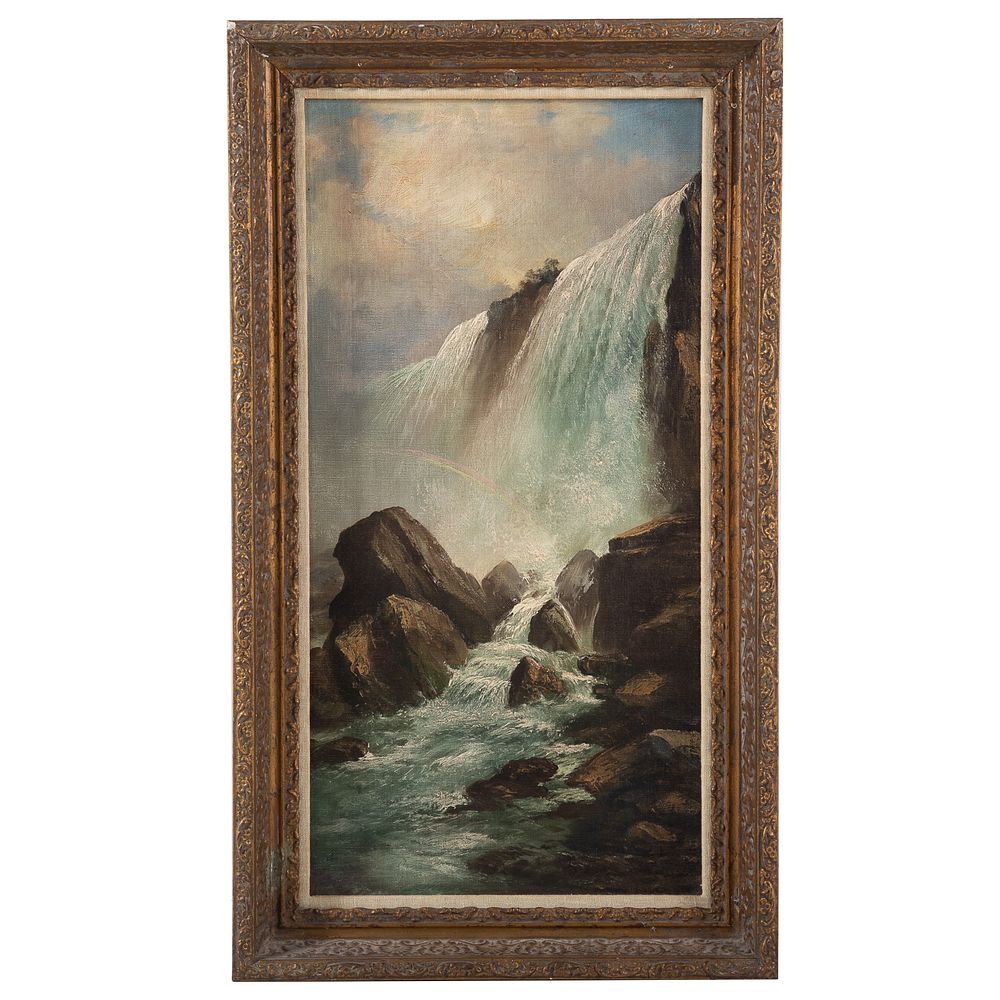 Appraisal: American School th c Cascading Waterfall Oil on canvas signed