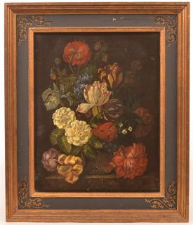 Appraisal: Oil on Masonite Board Floral Still Life Painting Signed Gabriel