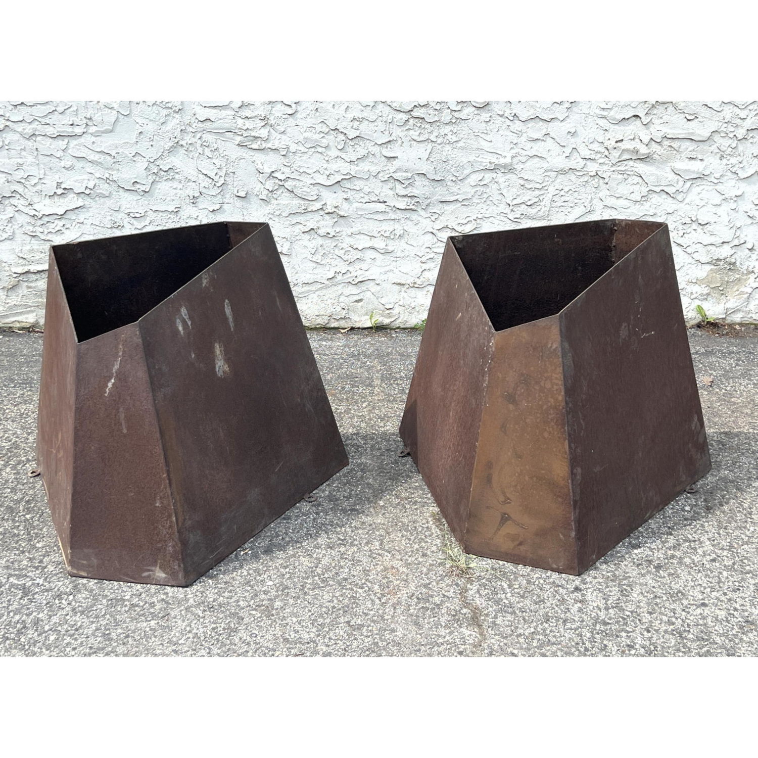 Appraisal: Pair Modernist Geometric Outdoor Planters Dimensions H inches W inches