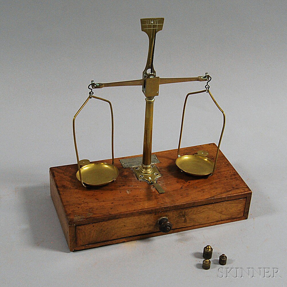 Appraisal: Brass Double Balance Scale central brass arm with engraved scale