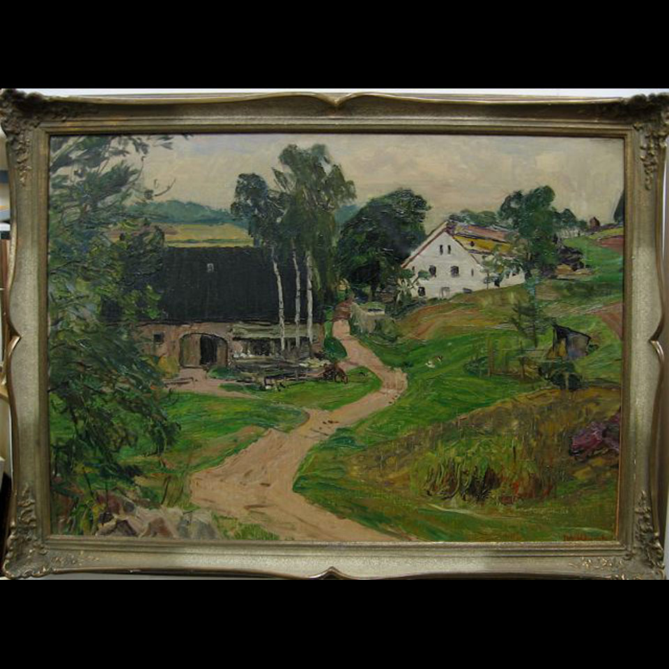 Appraisal: JOHANNES HANSCH - GERMAN FARM STUDY OIL ON CANVAS x