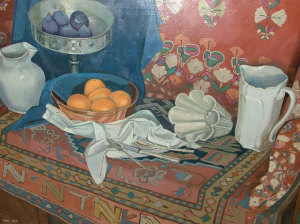 Appraisal: Tony Tribe b - Still-life of fruit and pots laid