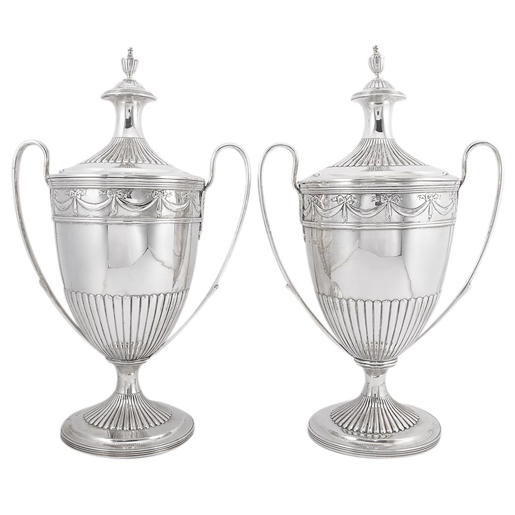 Appraisal: Pair of Victorian Silver Covered Urns London circa - Each