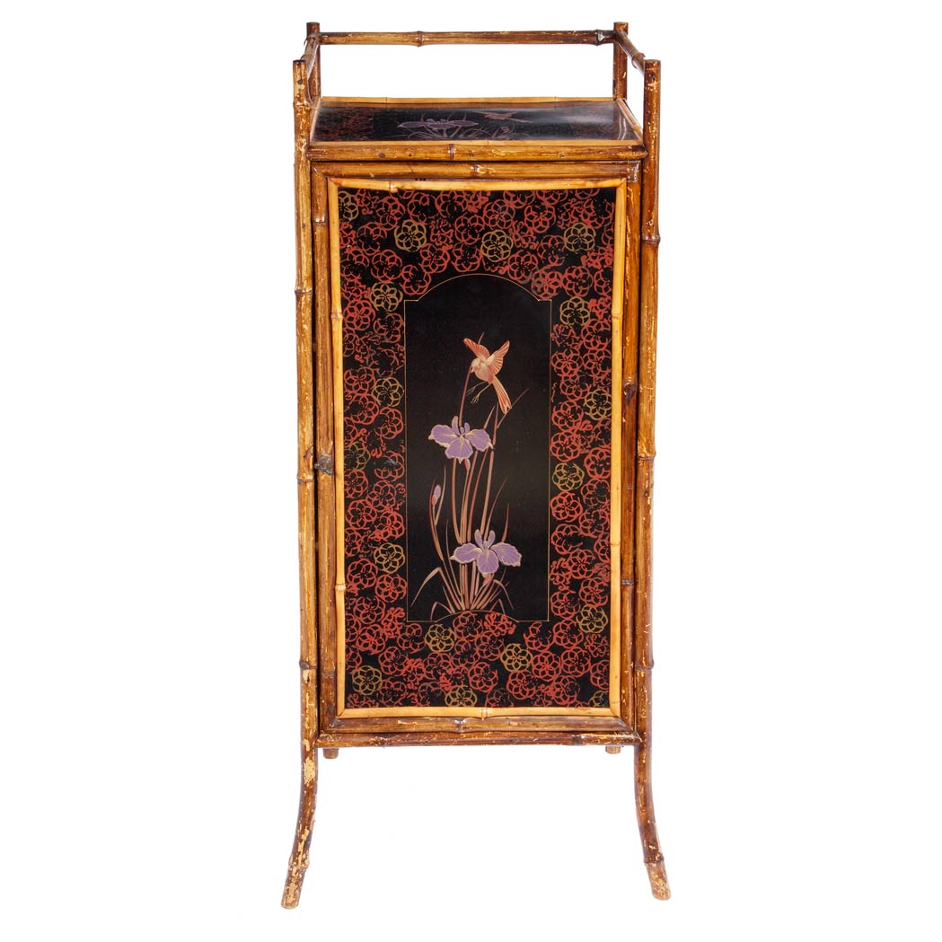 Appraisal: Bamboo and Lacquer Diminutive Side Cabinet The three-quarter gallery above