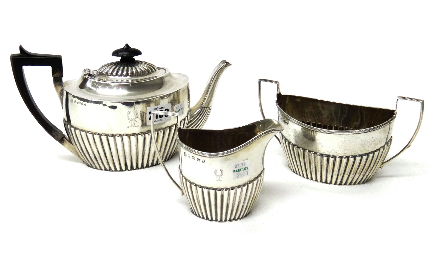 Appraisal: A Victorian silver three piece tea set comprising a teapot