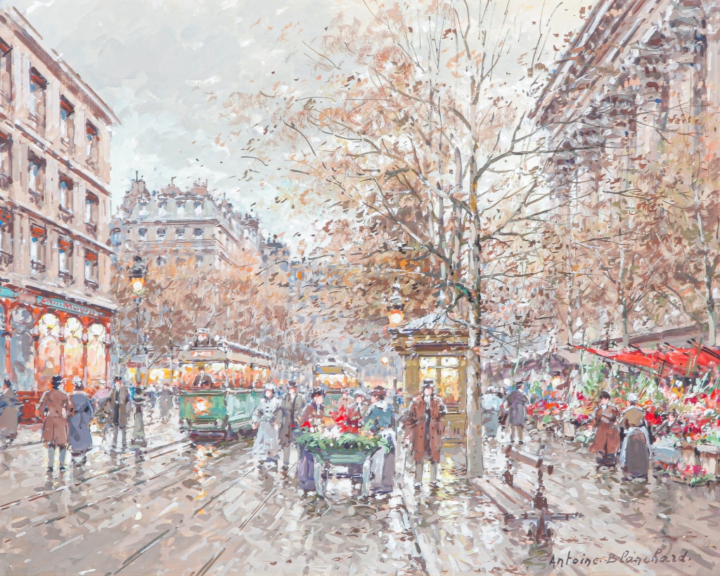 Appraisal: PARISIAN FLOWER MARKET BY ANTOINE BLANCHARD France - Oil on