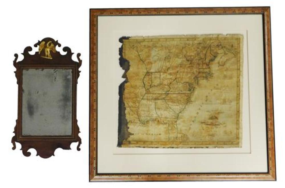 Appraisal: Early type map and Chippendale style small wall mirror map