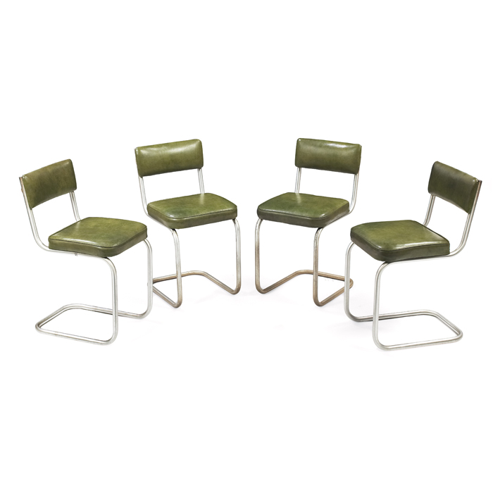 Appraisal: Warren McArthur dining chairs set of four cantilevered tubular anodized