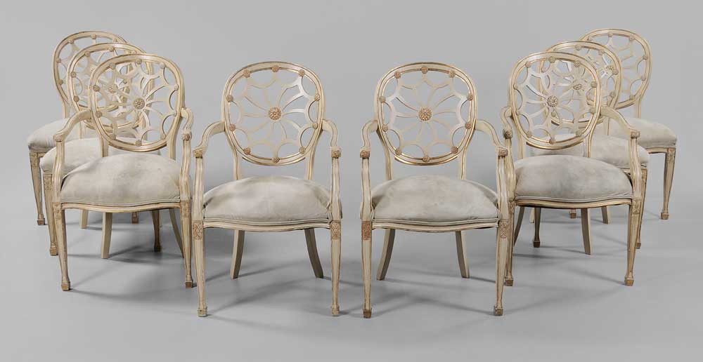 Appraisal: Set of Eight Hepplewhite Style Paint- Decorated Dining Chairs th