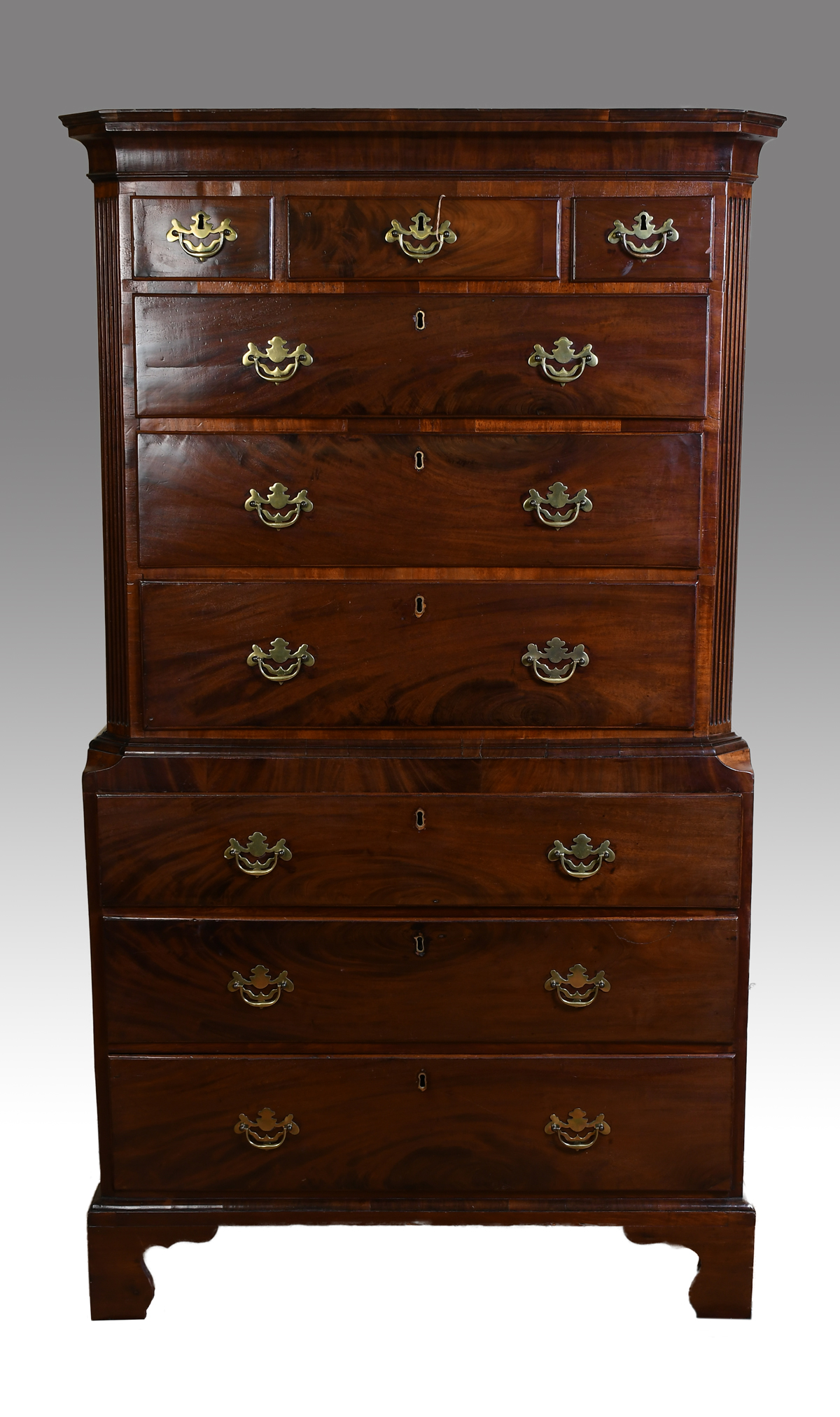 Appraisal: DRAWER GEORGIAN CHEST ON CHEST Three drawer over - graduated