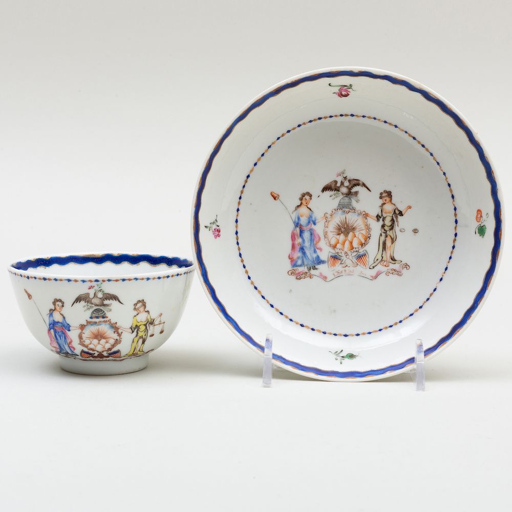 Appraisal: Chinese Export Porcelain Teabowl and Saucer Decorated with the Arms