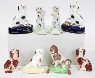 Appraisal: lot of Diminutive Staffordshire figures of spaniels comprising a pair