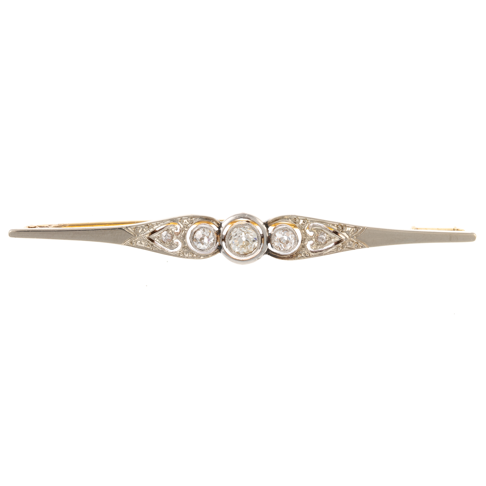 Appraisal: AN EDWARDIAN DIAMOND BAR PIN IN K K yellow gold