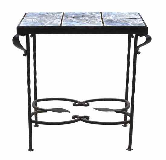 Appraisal: A Wrought Iron and Tile Inset Low Table the tiles