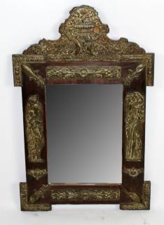 Appraisal: th c Flemish embossed brass mirror th century Flemish embossed