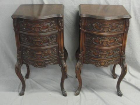 Appraisal: Pair of Drawer Louis XV Style Carved End Tables From