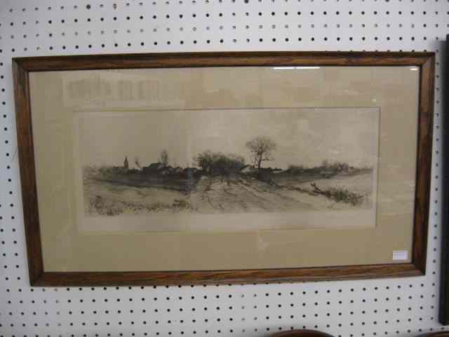 Appraisal: H M Rosenberg Etching Farmhouses image area '' x ''