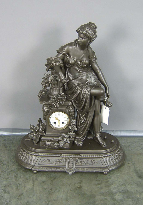 Appraisal: French white metal mantle clock h PARTS