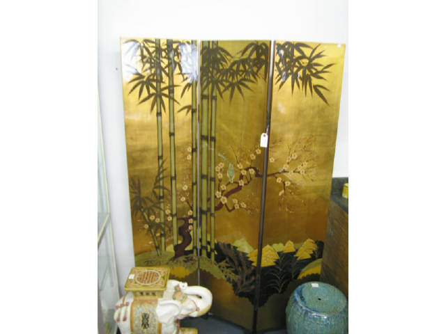 Appraisal: Oriental Three Panel Screen gold leaf background