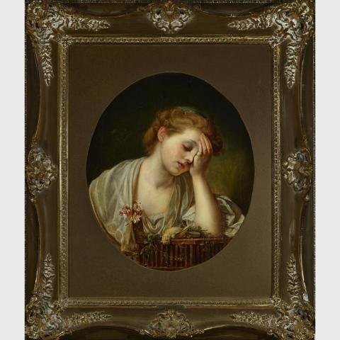 Appraisal: After Jean-Baptiste Greuze - A GIRL WITH A DEAD CANARY