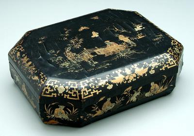 Appraisal: Chinese export lidded lacquer box figures in exterior courtyard interior