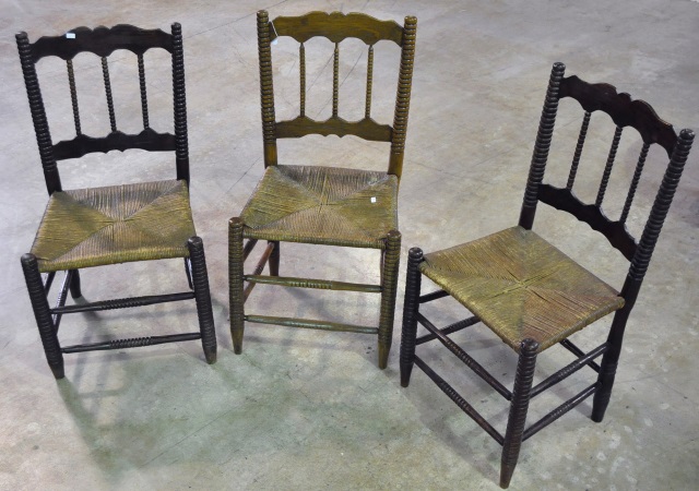 Appraisal: Set Of Three Turned Spool Back Chairs H Having fibre