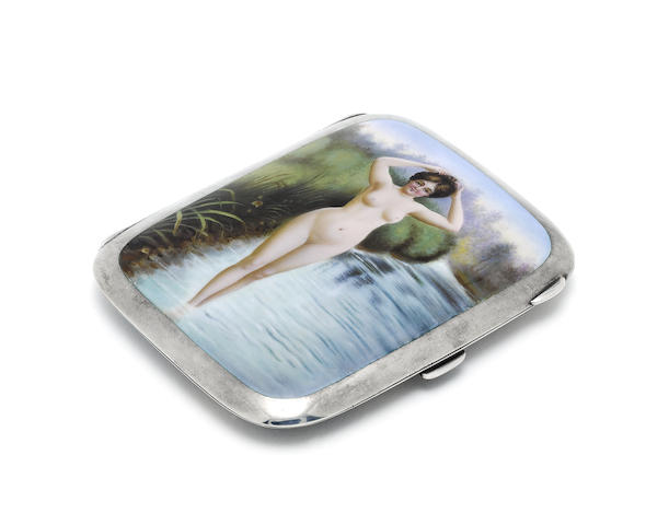 Appraisal: A th century Austrian silver and enamelled Erotic cigarette case