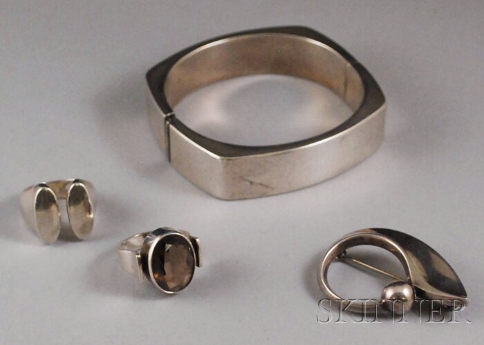 Appraisal: Four Danish Modernist Sterling Silver Jewelry Items a K Laursens