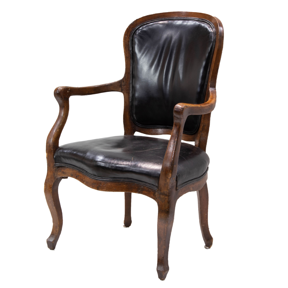 Appraisal: A LOUIS XV STYLE LEATHER UPHOLSTERED FAUTEUIL A Louis XV