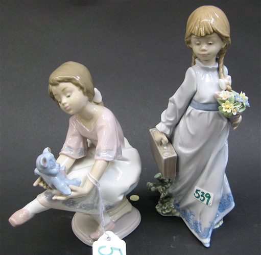 Appraisal: TWO SPANISH LLADRO GLAZED PORCELAIN FIGURES School Days a young