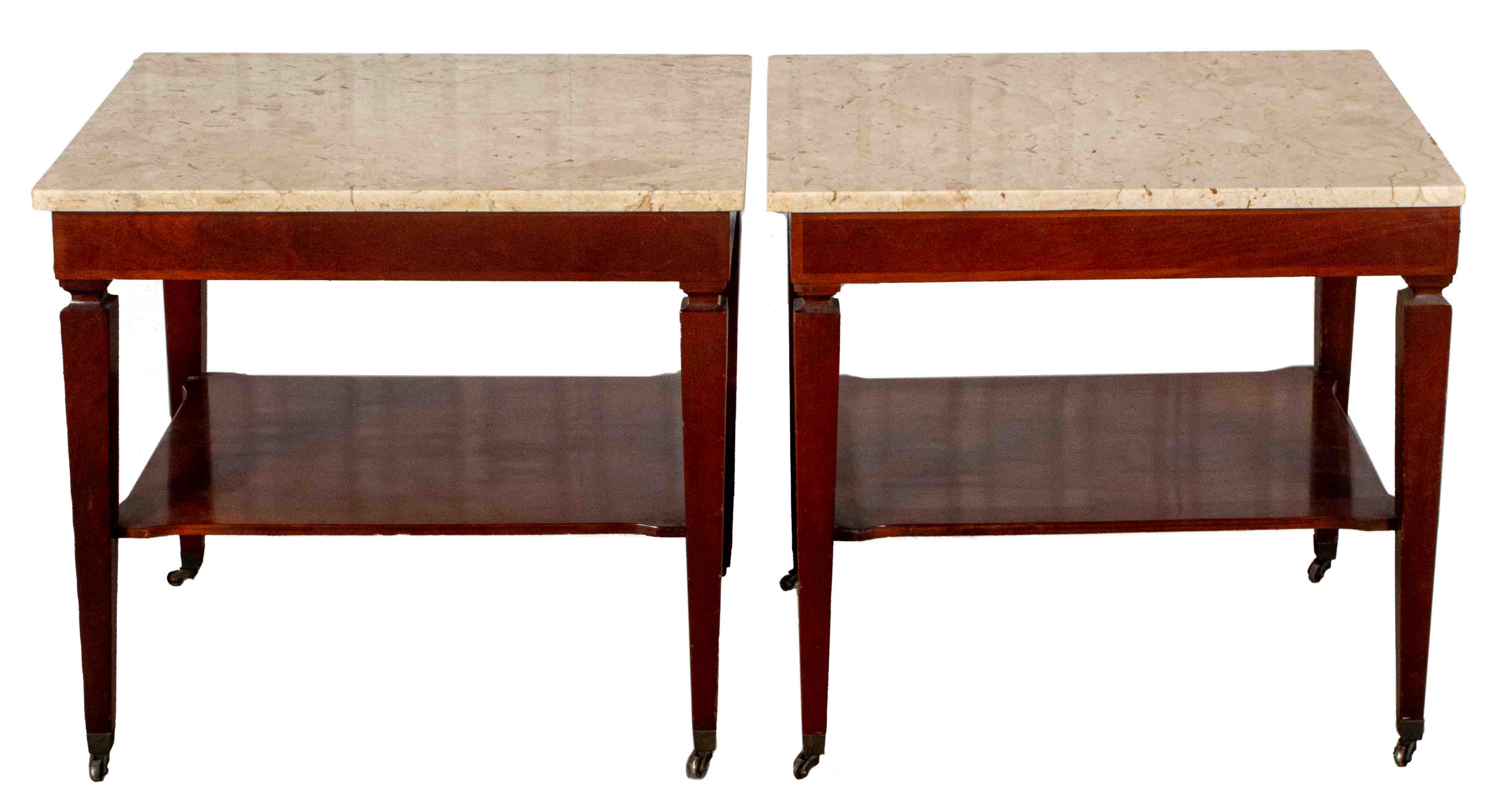 Appraisal: NEOCLASSICAL REVIVAL SIDE TABLES W MARBLE TOPS PR Neoclassical Revival