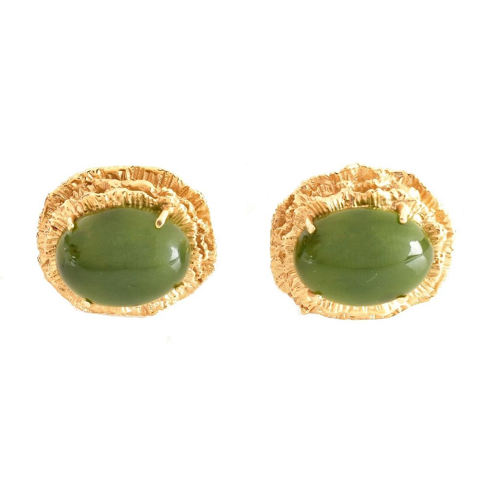 Appraisal: Vintage Jade and K Cufflinks Vintage Cabochon Spinach Jade and