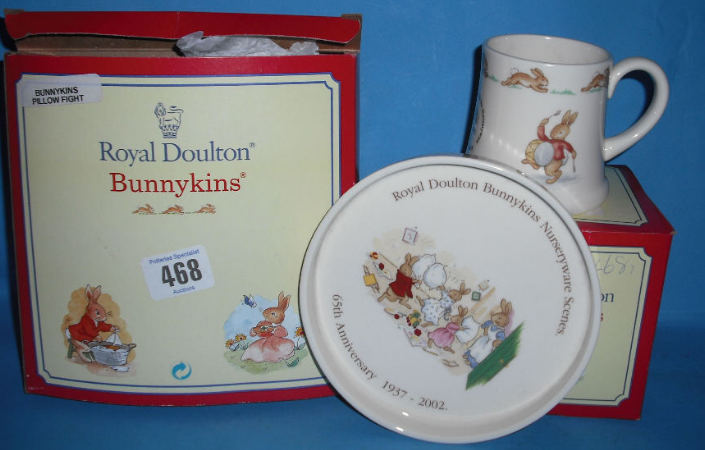 Appraisal: Royal Doulton Bunnykins Nursery Ware Pillow Fight Plate and Rex