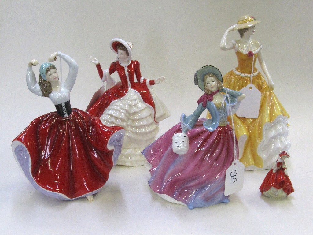 Appraisal: Five Royal Doulton figures to include Karen Autumn Breezes Christmas