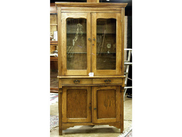 Appraisal: Nicely restored oak and glass door step front kitchen cabinet