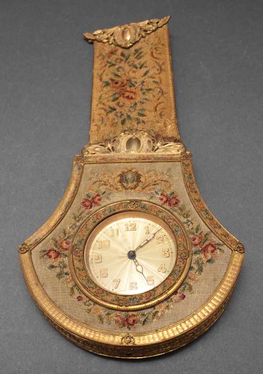 Appraisal: Swiss gilt-metal and petit-point hanging clock early th century in