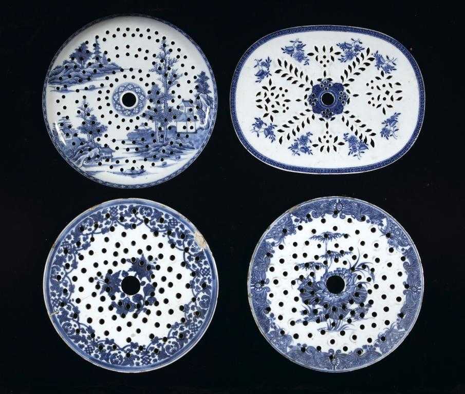 Appraisal: FOUR CHINESE EXPORT PORCELAIN DRAINERS three circular including one slightly