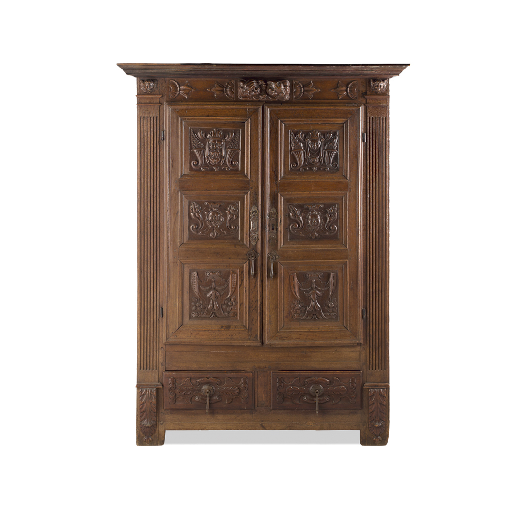 Appraisal: FLEMISH CARVED OAK ARMOIRE LATE TH CENTURY the projecting cornice