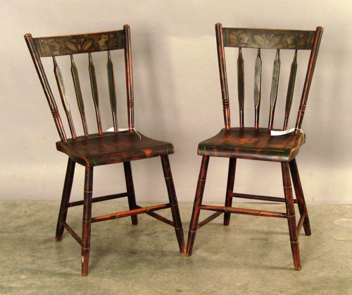 Appraisal: Pair painted plank seat chairs th c